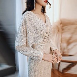 Women's Sequin Women's V-Neck Wrap Shoulder Dress